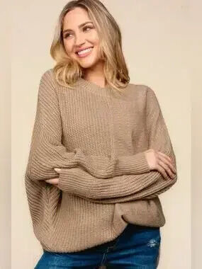 Haptics Full Size Side Slit Texture Asymmetric Sweater